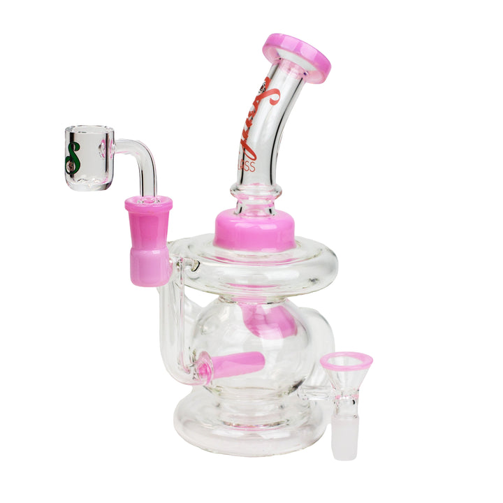 Pink Inline Diffuser Recycler Bong Dab Rig Combo
