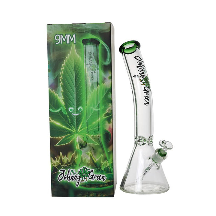 Johnny Green 16 inch 9mm beaker bong bent neck with grid perc slide boxed packaging