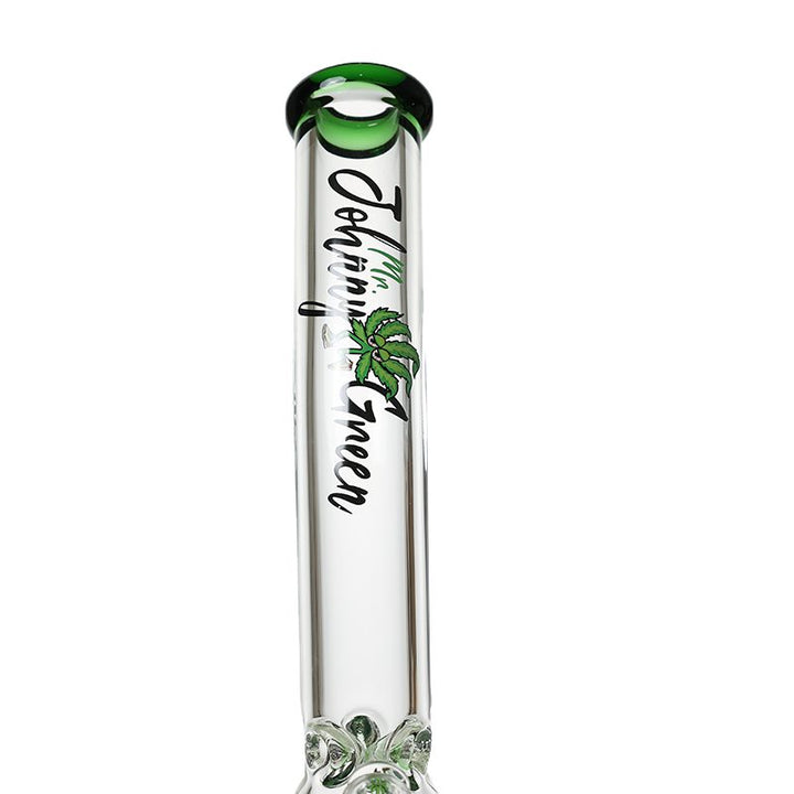 Detail of bent neck and grid percolator tube on Johnny Green 9mm beaker bong