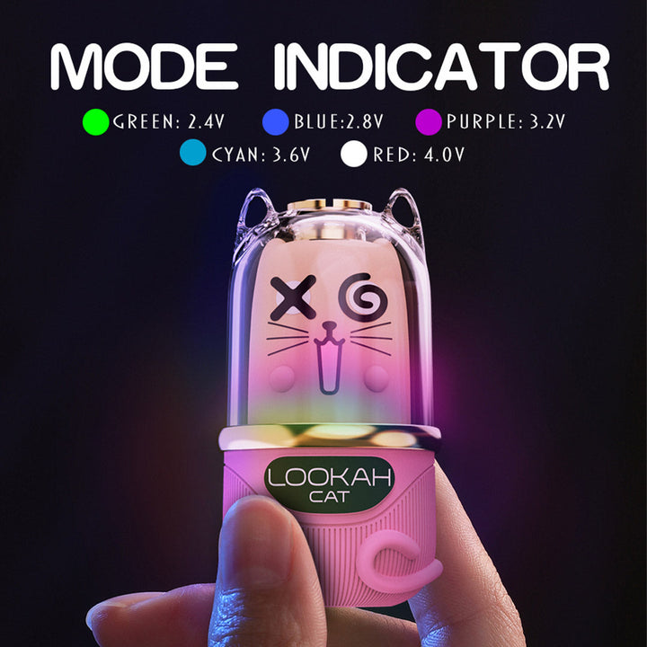Close-up of Lookah Cat Portable Vaporizer mode indicator lights showing voltage settings