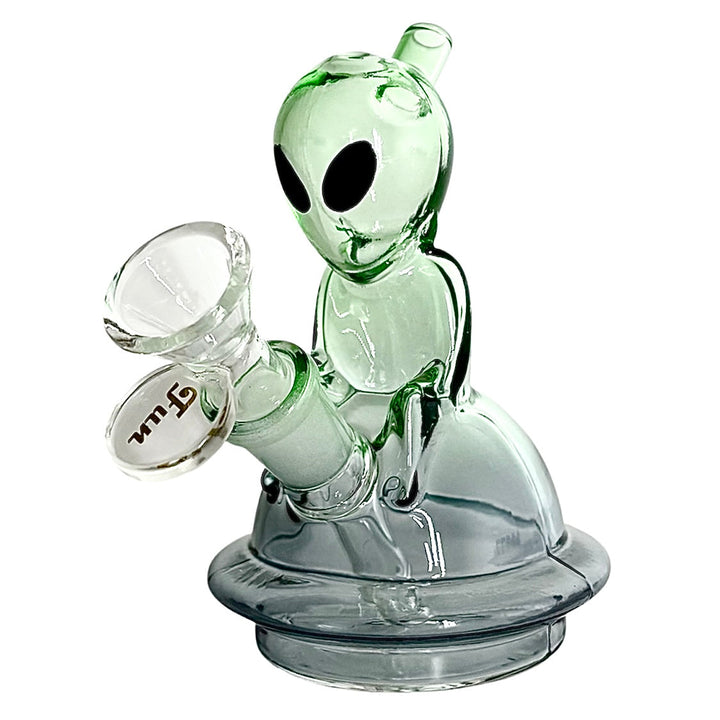 Mini Alien Bong in green and grey, stemless design with 14mm joint bowl
