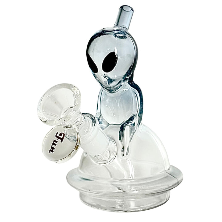 Mini Alien Bong with grey head and clear chamber featuring alien-themed design