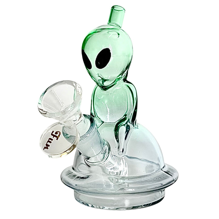 Mini Alien Bong in lake green and grey with futuristic alien head and ufo base