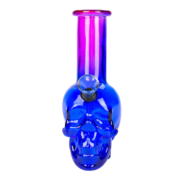 6 inch Mini Skull Bong with purple-blue gradient glass, front view