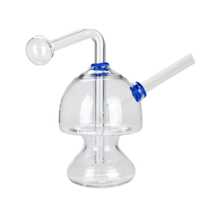 Side angle of Mushroom Oil Burner Water Bubbler showing angled mouthpiece and dome chamber