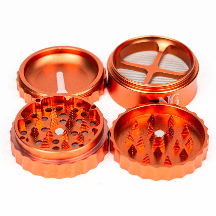 NG 4-Piece Aluminum Gear Grinder showing all components assembled