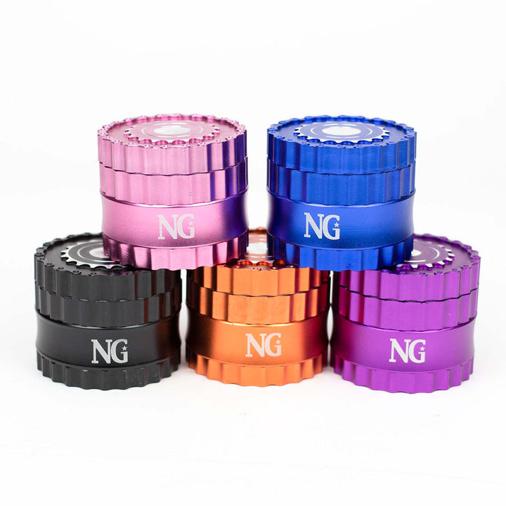 NG Gear Grinder collection showing all available colors: purple, black, pink, blue, and orange