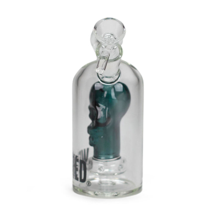 Noir Skull Glass Mini Bong in lake green, side view