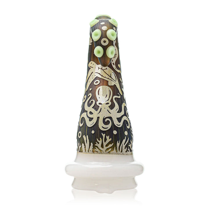 Front view of Ocean Tentacle Puffco Peak Glass Attachment showing detailed tentacle accents