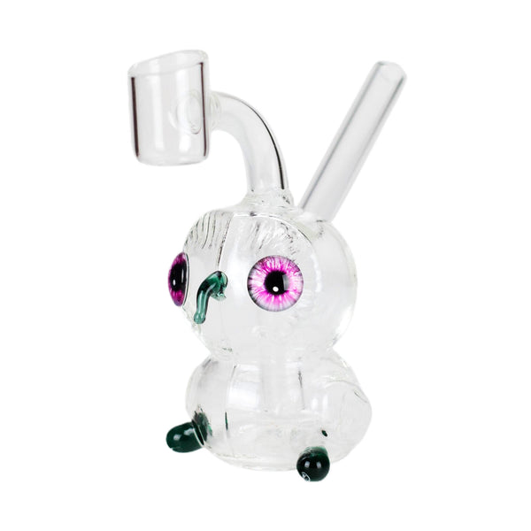 Lake green Owl Dab Rig with borosilicate glass body, colorful detailing, and quartz banger