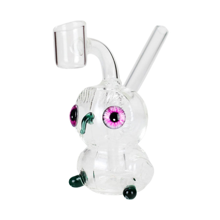 Lake green Owl Dab Rig with borosilicate glass body, colorful detailing, and quartz banger