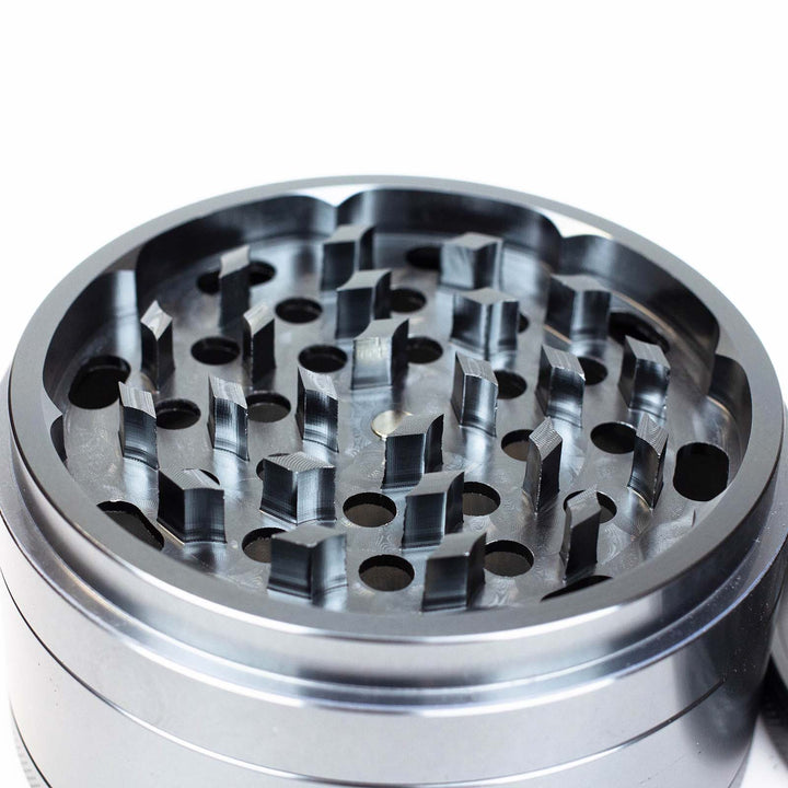 Close-up of sharp grinding teeth inside Pitara Aluminum 100mm Extra Large Herb Grinder