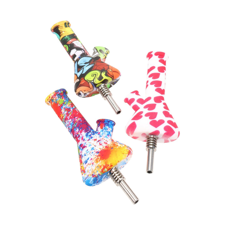 Pocket Hybrid Silicone Water Pipe & Dab Strawith decal design