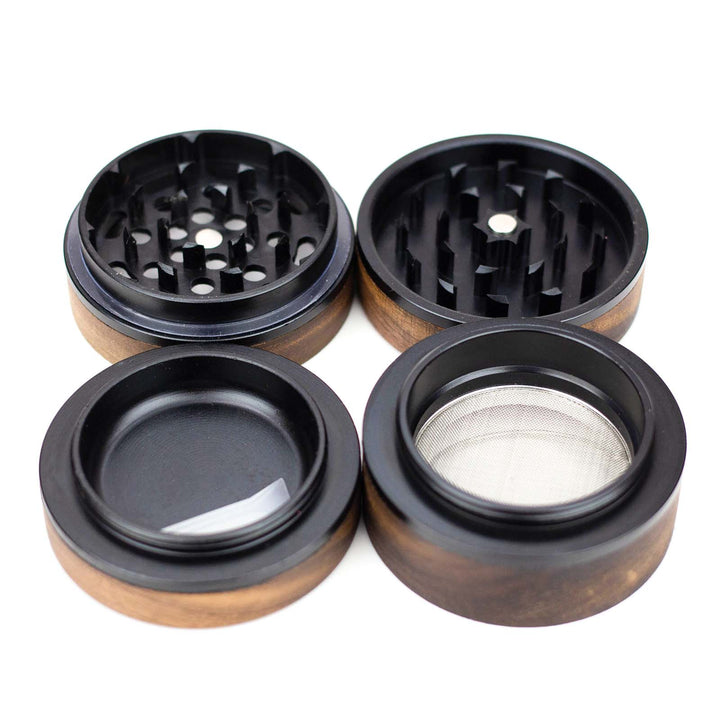 Preemo 2.5" Black Wooden Herb Grinder – 4-piece with scraper and sharp teeth