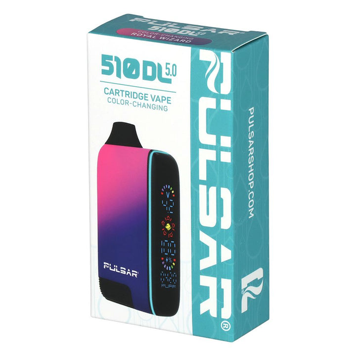Packaging box of Pulsar 510 DL 5.0 Vape Bar in Royal Wizard color