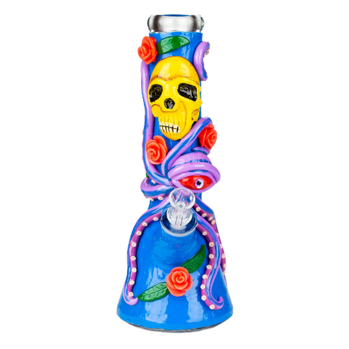 Front view of Resin 3D Octopus & Skull Beaker Bong showcasing octopus tentacles and skull design