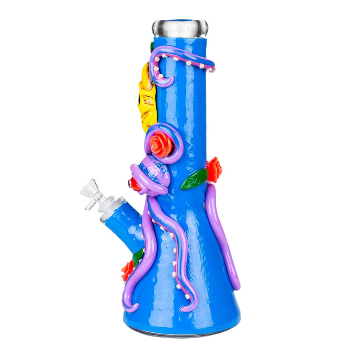 Side angle of Resin 3D Octopus & Skull Beaker Bong highlighting skull tube and tentacle details