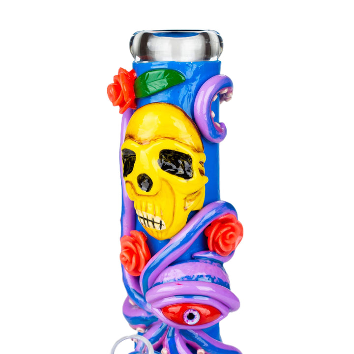 Close-up of skull design tube on Resin 3D Octopus & Skull Beaker Bong showing intricate details