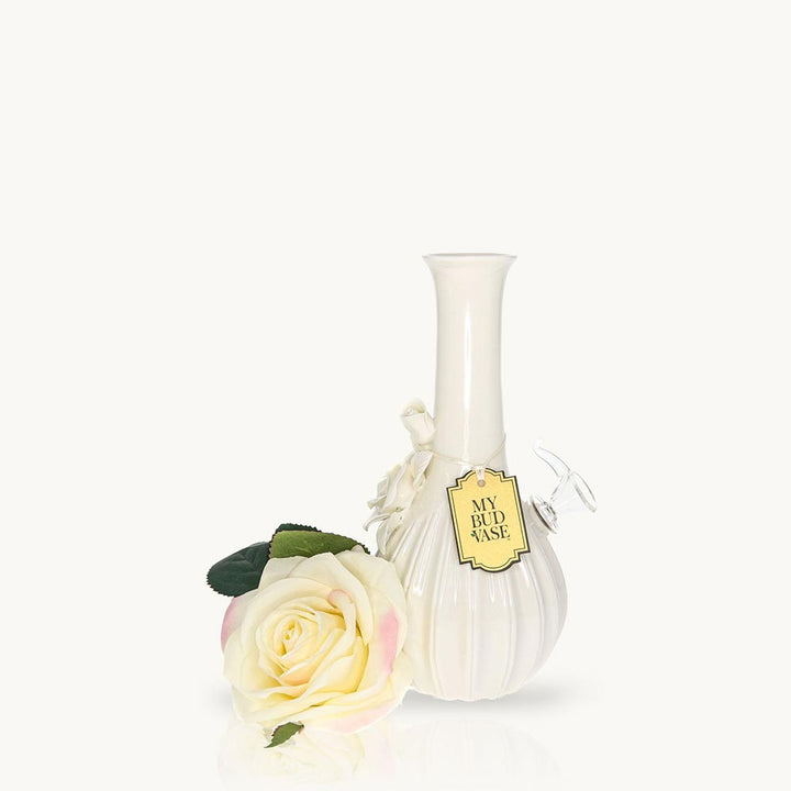Side view of Ivory Rose Vase Bong