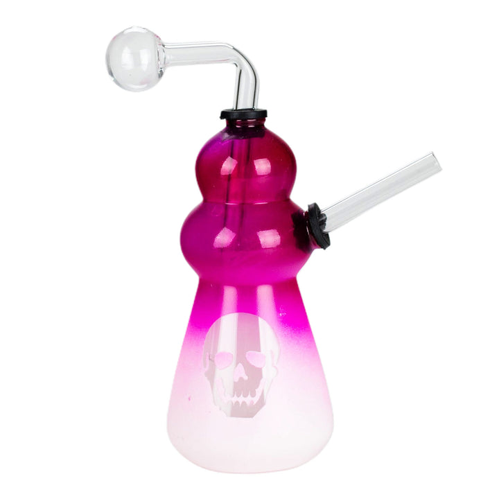 Side view of Round Bottom Skull Glass Oil Burner Pipe showing double-bubble chamber