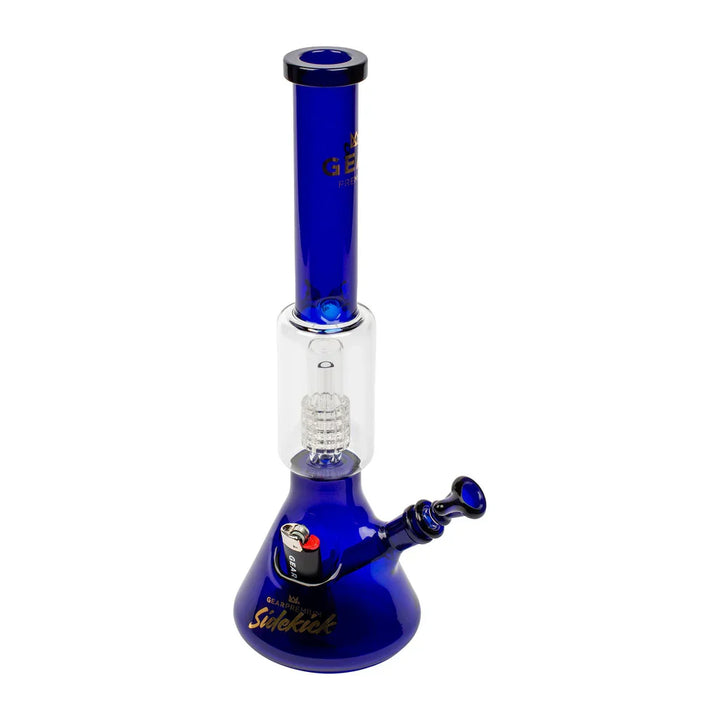 Side view of Sidekick Boost Barrel Perc Bong in pink featuring dual-chamber filtration