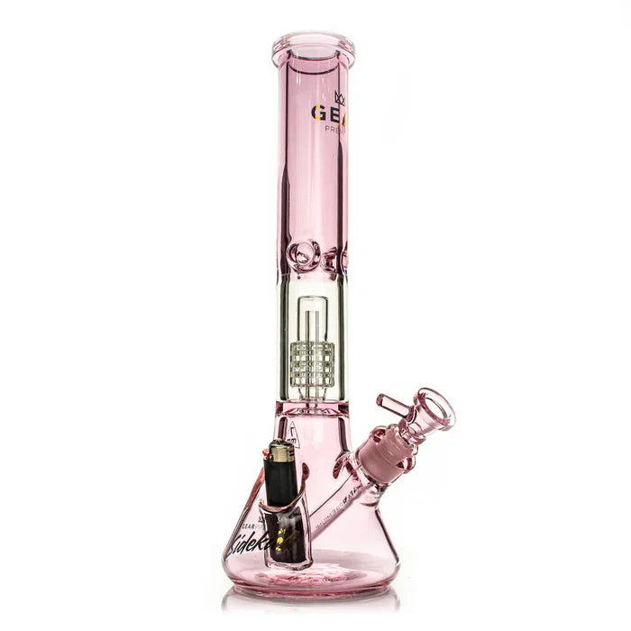 Sidekick Boost Barrel Perc Bong in pink featuring built-in lighter holster