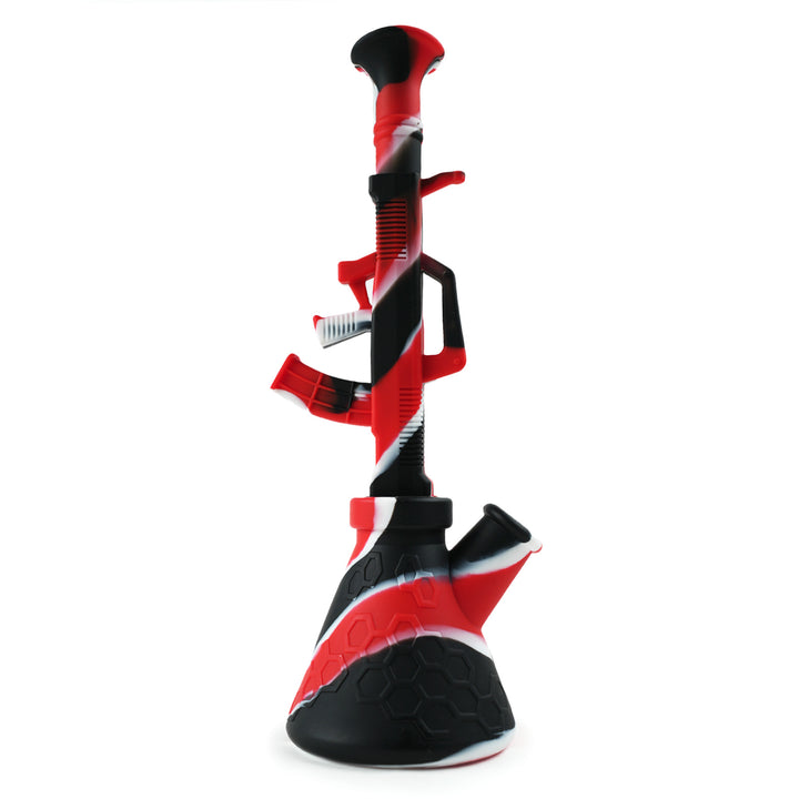 Side view of Black White Red Silicone AK-47 Bong