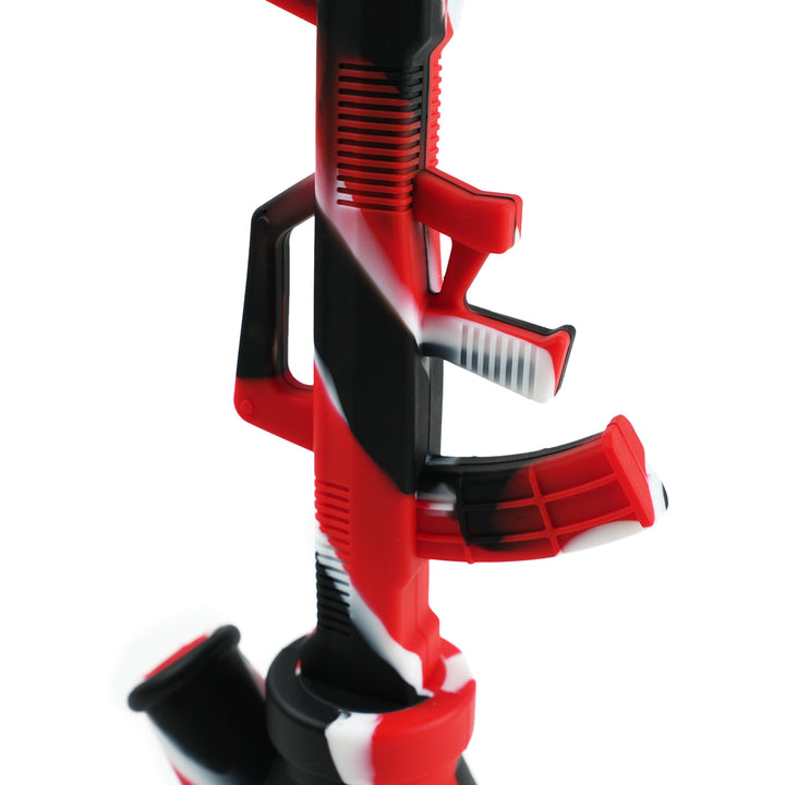Straight neck view of Black White Red Silicone AK-47 Bong