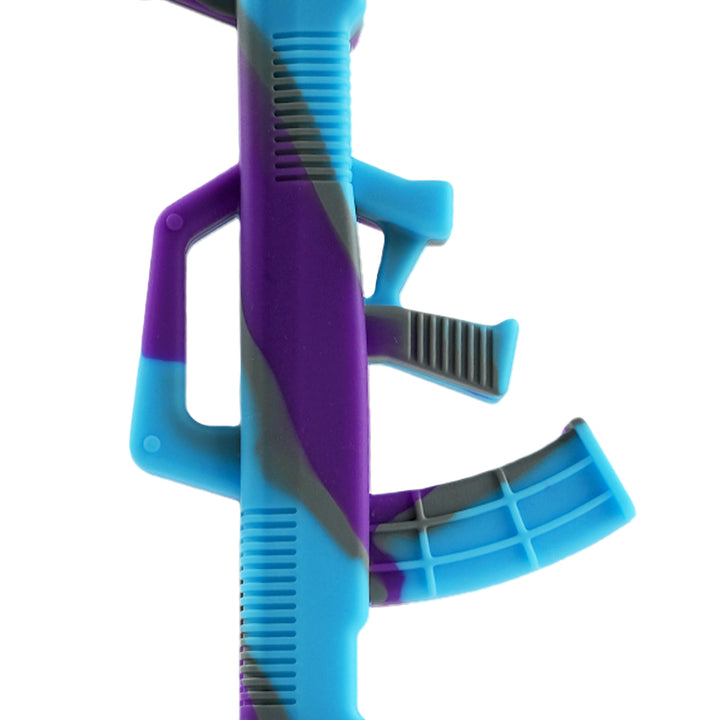 Straight neck view of Blue Purple Grey Silicone AK-47 Bong