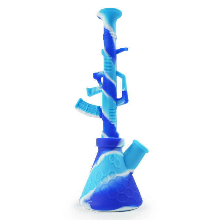 Side view of Blue White Silicone AK-47 Bong