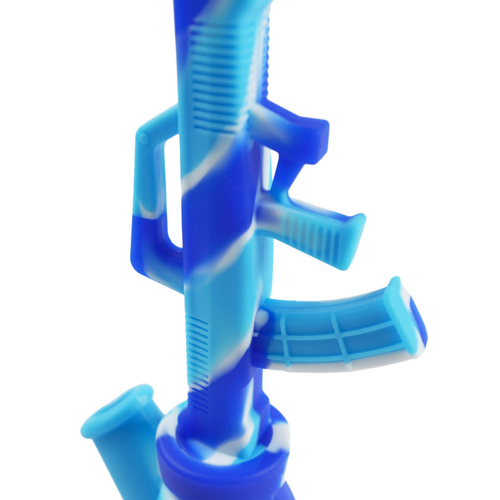 Straight neck view of Blue White Silicone AK-47 Bong