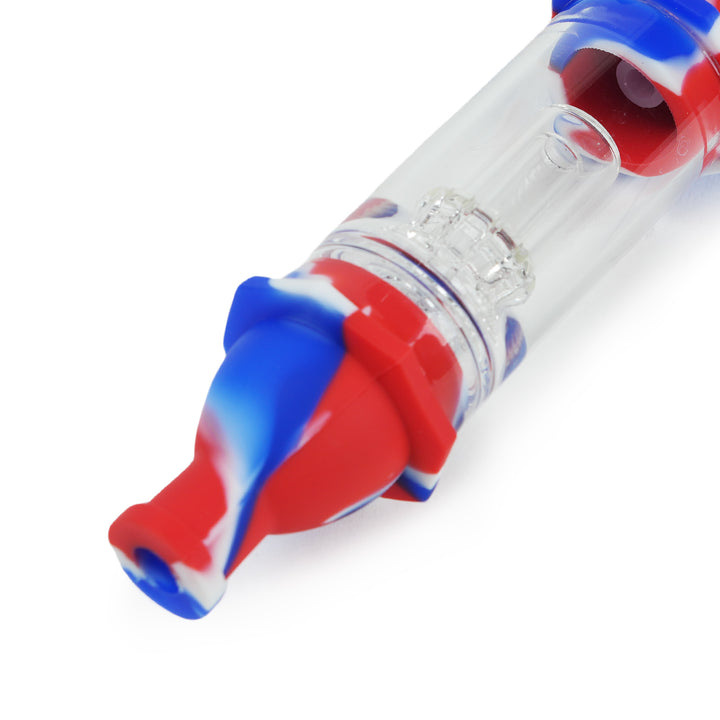 Blue White Red Silicone Dab Straw with Glass Water Filter