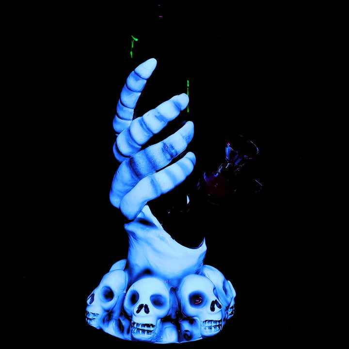 Glow in the dark Skelly Grip & Bats Skull Straight Tube Bong
