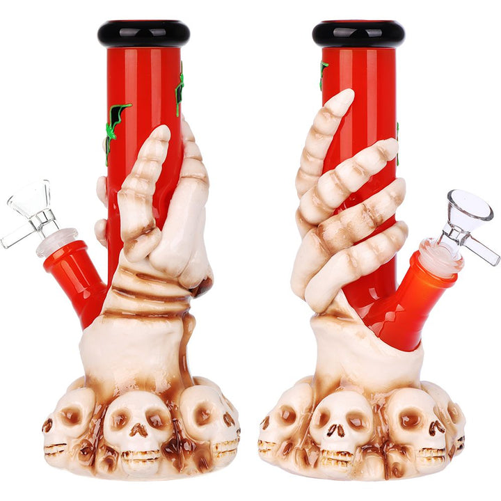 Skelly Grip & Bats Skull Straight Tube Bong