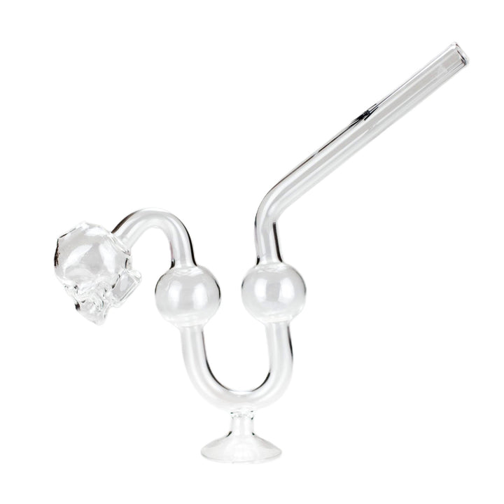 Side view of Skull Bent Water Oil Burner Pipe highlighting bent neck and curved design