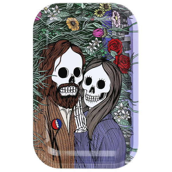 Skull Couple Flower Metal Rolling Tray