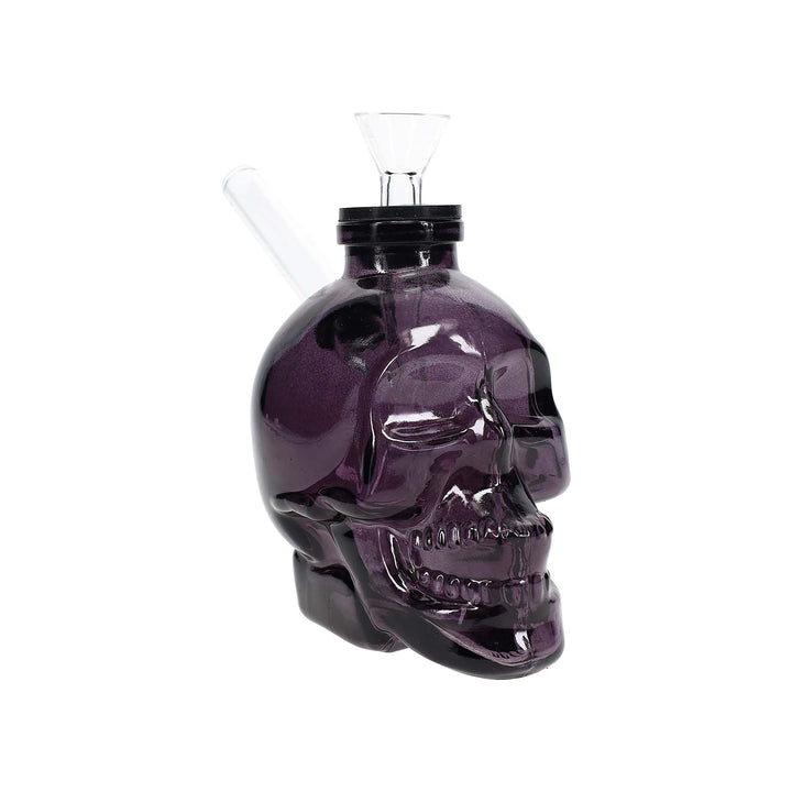 Small Glass Skull Water Bong in Black – stable skull base mini bong with angled mouthpiece