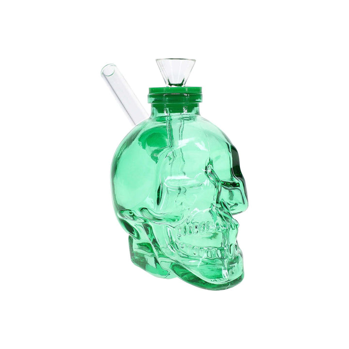 Small Glass Skull Water Bong in Green – compact 4 inch skull glass bong for dry herb
