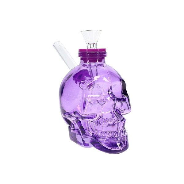 Small Glass Skull Water Bong in Purple – 4 inch mini glass bong with skull base