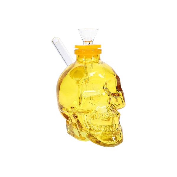 Small Glass Skull Water Bong in Yellow – durable colored glass mini bong with skull design