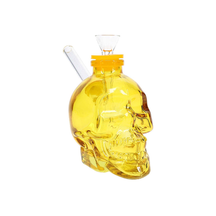 Small Glass Skull Water Bong in Yellow – durable colored glass mini bong with skull design