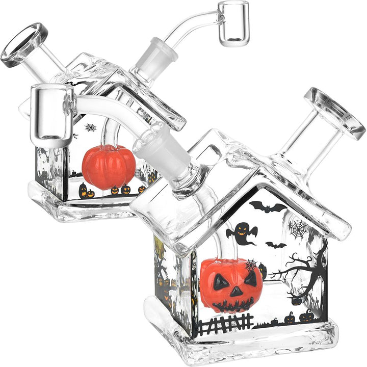 Small Haunted House Dab Rig with jack-o’-lantern percolator