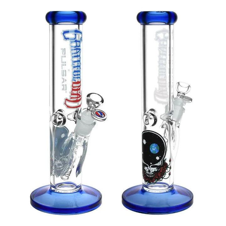 Front and side comparison of Space Your Face Straight Tube Water Bong highlighting straight tube and ergonomic design