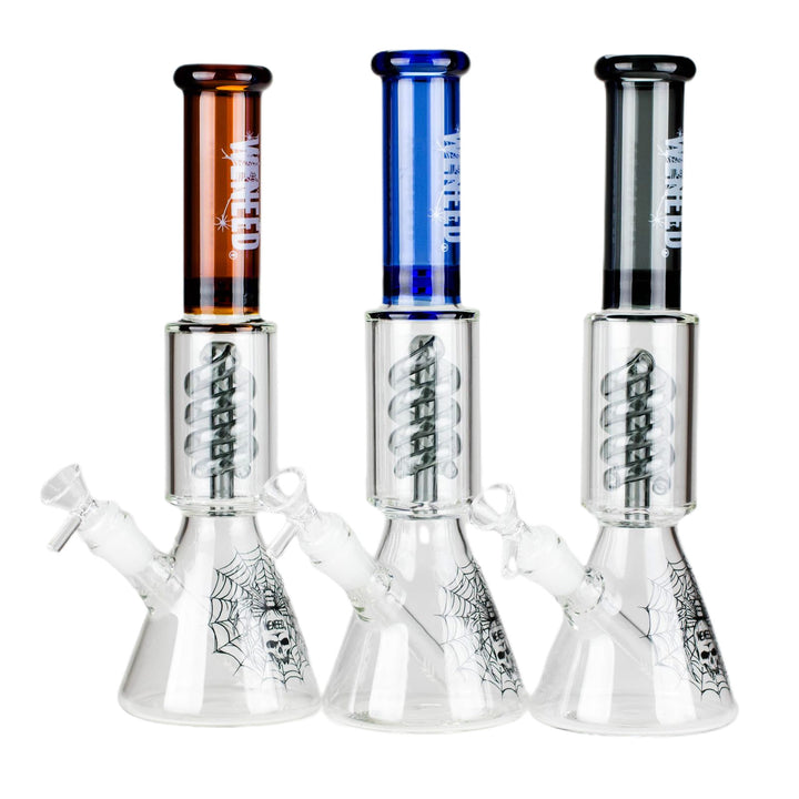 Spiral Beaker Bong 12" in black, blue, and amber