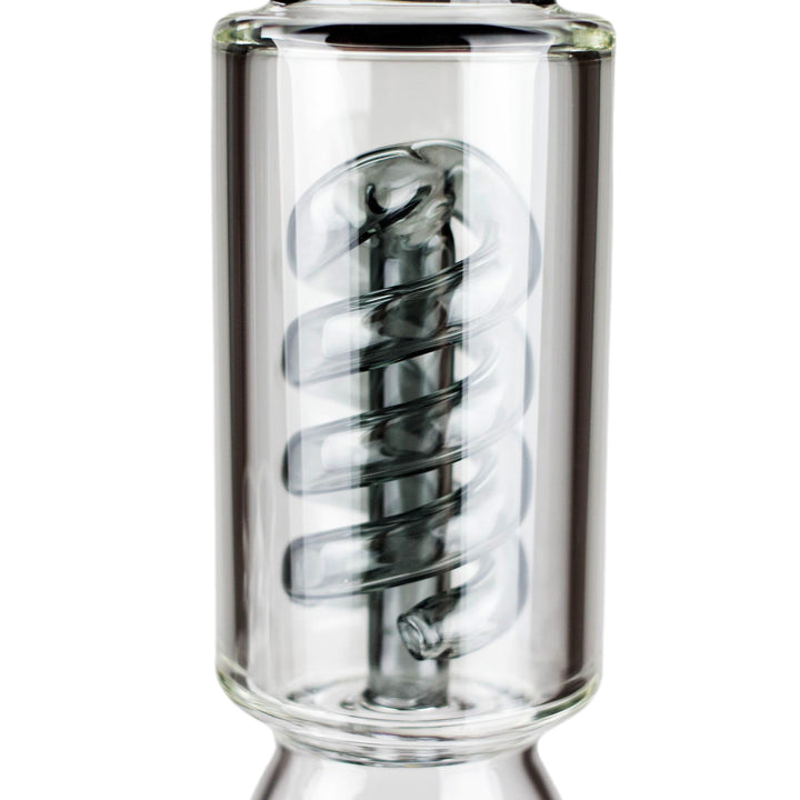 Closeup of internal spiral diffuser on Spiral Beaker Bong 12" for smooth smoke cooling