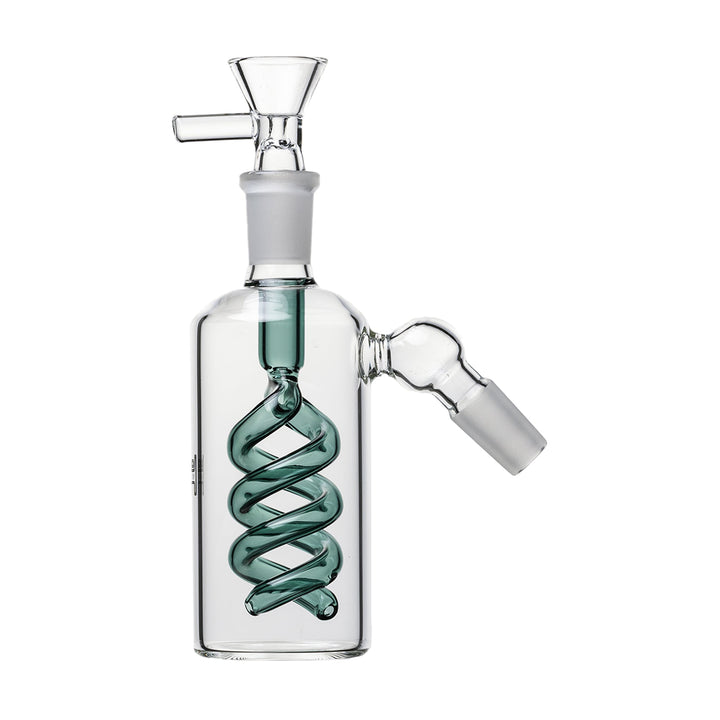 Spiral Perc Ash Catcher in lake green color, 45-degree view