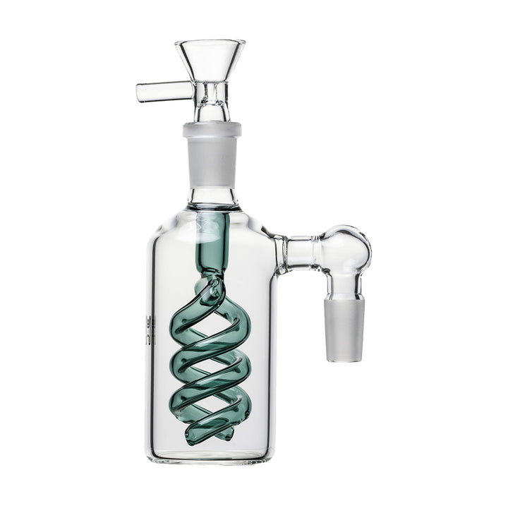 Spiral Perc Ash Catcher in lake green color, 90-degree view