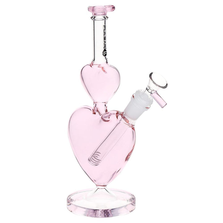 Side view of 10-inch Stacked Heart Bong
