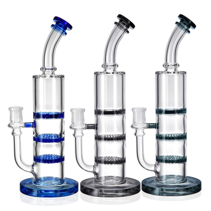11 inch blue Triple Perc Bong with double honeycomb and turbine percs