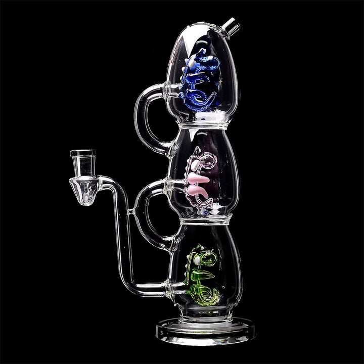 Side view of Triple Yoshi Egg Glass Dab Rig